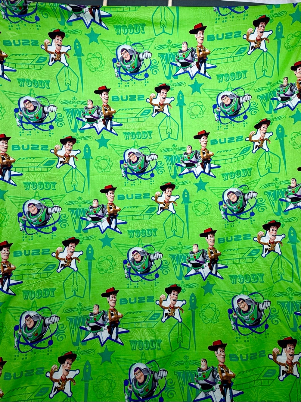 Toy Story Fabric Woody Buzz Pixar Disney 2009 Green Cotton 4.5yd 44” Wide